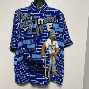 HipHop History Men’s L Graphic Button Shirt Blue Street Art‎ The Platinum Life